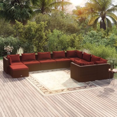 vidaXL - 10-delige - Loungeset - met - kussens - poly - rattan - bruin