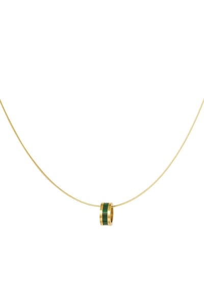 luxe ketting met ronde bedel - bedel heeft groene lijn -stainless steel - waterproof - kleur goud - kerst present - gift cadeau mams - gold