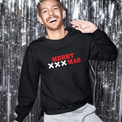 Amsterdam Kersttrui Zwart Merry XXXmas - Maat XS - Uniseks Fit - Kerstkleding Voor Dames & Heren