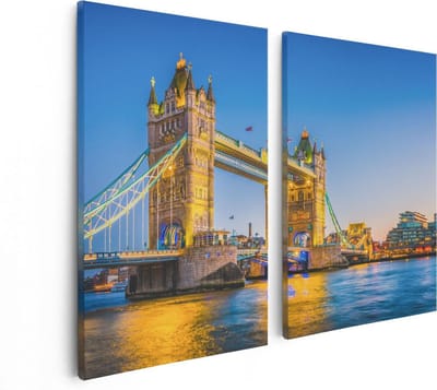 Artaza Canvas Schilderij Tweeluik Tower Bridge in Londen met Verlichting - 80x60 - Foto Op Canvas - Canvas Print