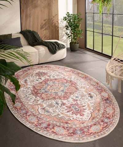Vintage buitenkleed ovaal - Valenca Fino crème/rood 80x150