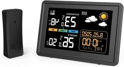 Draadloos Weerstation - Digitale Hygrometer - Weersvoorspelling Thuis - 6-in-1 Buitensensor - Kleurendisplay - Zwart