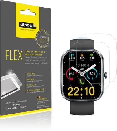 dipos – 2x Beschermfolie geschikt voor Matast Smartwatch 1.96 Zoll | 3D Full Cover Screenprotector | 100% Passend