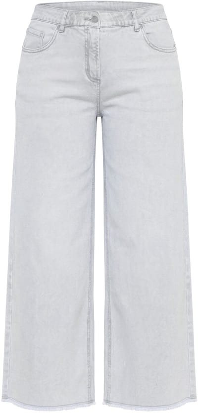 Ulla Popken - Dames - Jeans Mary gerafelde zoom wijde pijpen stretch - Lichtgrijs denim - Maat 42