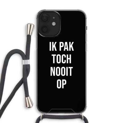 Case Company® - Hoesje met koord geschikt voor iPhone 12 hoesje met Koord - Ik pak nooit op - Zwart - Telefoonhoesje met Zwart Koord - Bescherming aan alle Kanten en Over de Schermrand