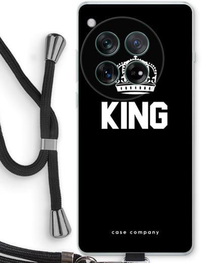 Case Company® - Hoesje met koord geschikt voor OnePlus 12r hoesje met Koord - King zwart - Telefoonhoesje met Zwart Koord - Bescherming aan alle Kanten en Over de Schermrand