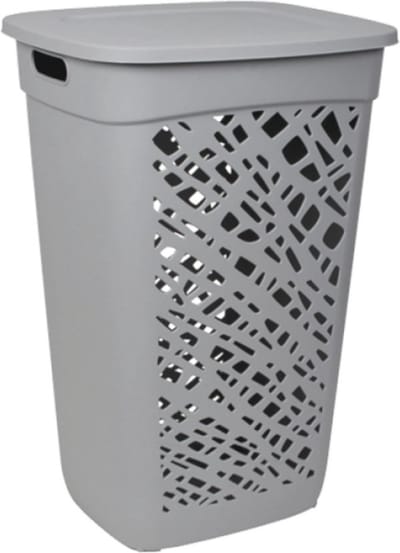 EDA Wasmand/wasbox met deksel - grijs - 60 liter - kunststof - L43 x B36 x H63 cm - Wasmanden/wasboxen