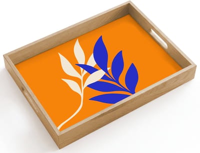 Dienblad hout 40x30 cm - Schootdienblad - Takken - Bladeren - Minimalistisch - Blauw - Borrelplank rechthoek - Plateau dienbladen