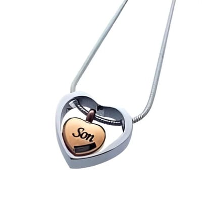 Aramat Jewels | Gedenkhangers | Stalen Ashanger Zoon | Hart in hart-rosékleur-2.5cm | |20mm | Staal | Volwassenen | Verkleurd niet