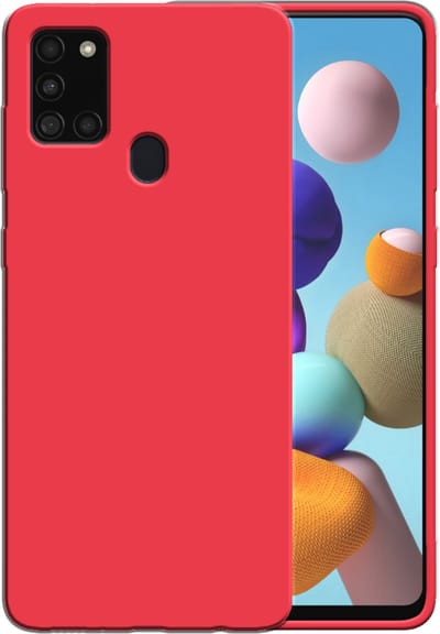 Smartphonica Siliconen hoesje voor Samsung Galaxy A21s case met zachte binnenkant - Rood geschikt voor Samsung Galaxy A21s