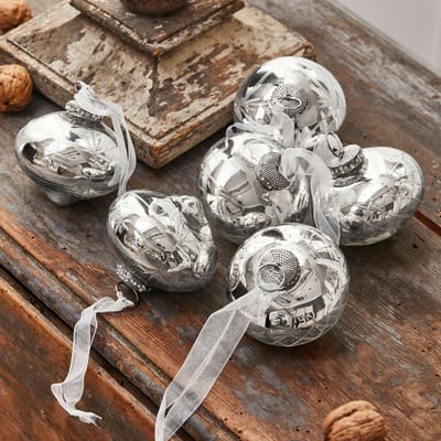 LOBERON Kerstversiering set van 6 Cheshire zilverkleurig