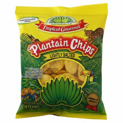 Voordeelverpakking: 10x85g Gebakken Bakbanaan Chips - Licht Gezouten (Plantain Chips) – Knapperige Tropische Snack – Natuurlijke Ingrediënten met Kajal Sticker