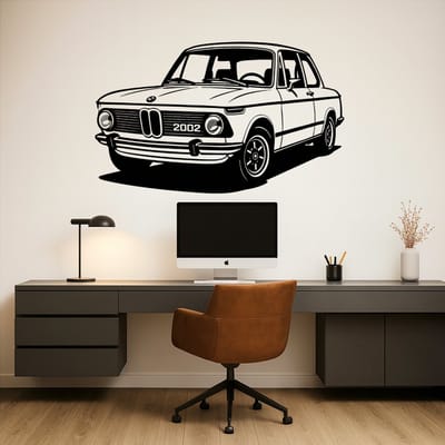 Houten Wanddecoratie BMW 2002 – Auto Wanddecoratie – Lasergesneden Hout – 75 cm – Zwart – Muurdecoratie voor Woonkamer, Garage en Mancave – Cadeau voor Autoliefhebber