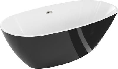 Mexen Eris vrijstaande badkuip 180 x 95 , wit/zwart, overloop geborsteld nikkel - 53441809575-97