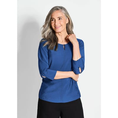 Blouse met ronde hals in viscosemix met structuur - koningsblauw - Gr. 38 van Goldner Fashion