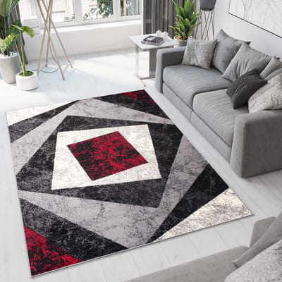 Tapiso Dream Vloerkleed Grijs Rood Modern Geometrisch Woonkamer Tapijt Maat- 140x200