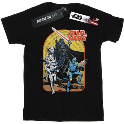 Star Wars Heren Vintage Stripscène T-shirt (Zwart)