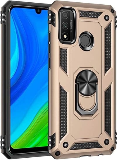 Hoesje Geschikt voor Huawei Y6p Hoesje - Anti-Shock Hybride Ring Armor met Kickstand - Goud