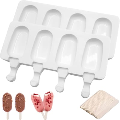 Dailygoods- IJsvormen Silicone - 2-delige Mini-Ijslollyvorm - 4 Holtes - 24 Houten Stelen - BPA-vrij - Voedselveilig en Duurzaam - Ijslollyvormen