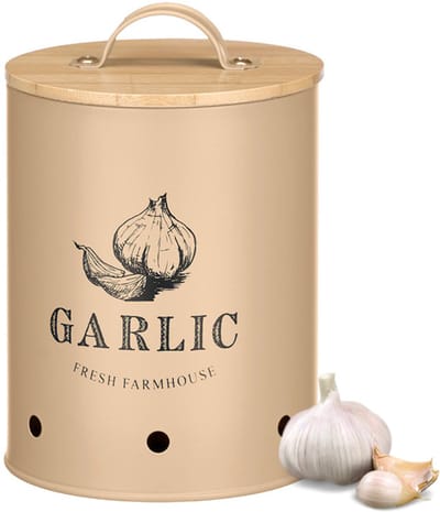 OTIX Knoflookpot - Beige - Knoflook - Bewaarpot - met Deksel - Bamboe - Voorraadpotten - Metaal - VIRGO