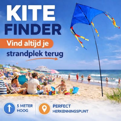Kite Finder Strand Vlieger met 5 Meter Telescoopstok – Herkenningspunt Strand - Vind Je Strandplek Terug – Ideaal voor Kinderen – Of Festival - Blauw