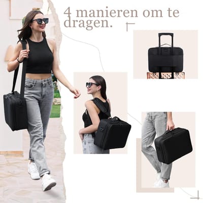 TIM® Visagie Koffer - Cosmetica Koffer - Kapperskoffer - Make-up Koffer met Verstelbare Vakken – Pedicure en Nagelstyliste Beauty Koffer – Kapperstas – Waterdicht – Makkelijk Mee Te Nemen - Groot - Zwart - 40cm x 29cm x 12cm
