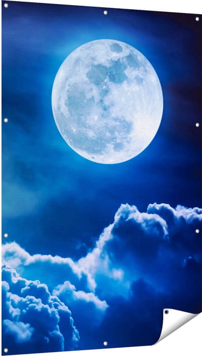 Gards Tuinposter Volle Maan bij Wolken - 100x150 cm - Tuindoek - Tuindecoratie - Wanddecoratie buiten - Tuinschilderij