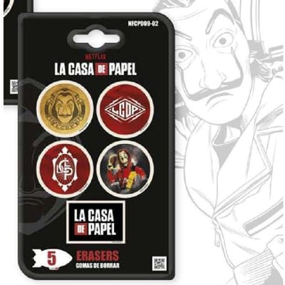 Set van 5 witte gummen La casa de Papel schoon