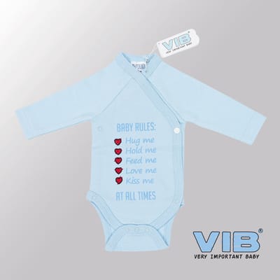 VIB® - Rompertje (overslag) Luxe Katoen - Baby Rules (Blauw) - Babykleertjes - romper - rompertjes - rompertjes met tekst - baby cadeau - baby aankondiging - overslagromper