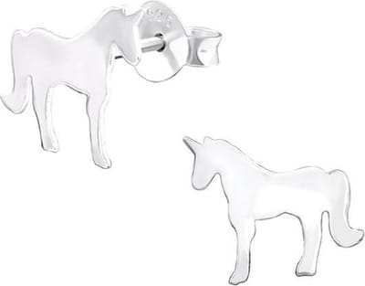 Princess Oorbellen Unicorn - 925 Zilver E-Coating - Dier - 9x11mm
