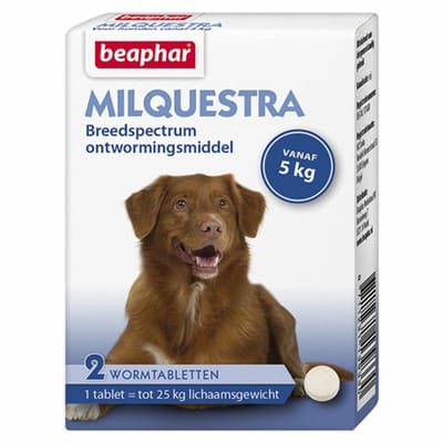 Beaphar Milquestra Ontworming Tabletten Hond 5 - 50 kg - 2 x 2 tabletten - Voordeelverpakking