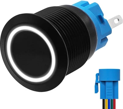 ProRide Metalen Drukschakelaar 12V ON-OFF - 19mm - Aan/uit schakelaar met Aansluitkabel - Spatwaterdicht - 12V/24V - LED Indicatie Wit