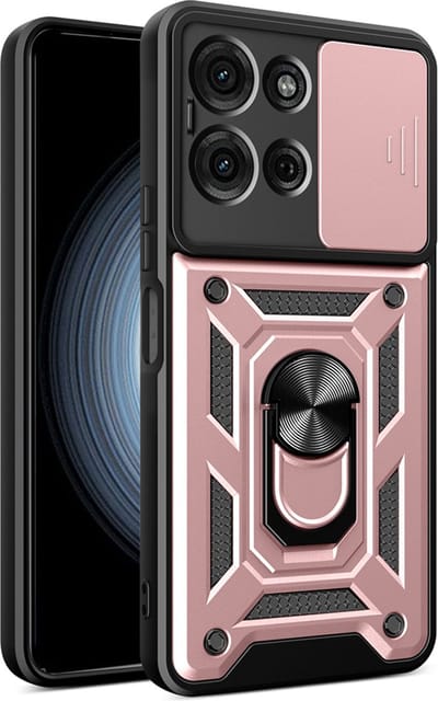 MobyDefend Hoesje - Geschikt voor Motorola Moto G75 - Pantsercase Met Draaibare Ring - Rosé