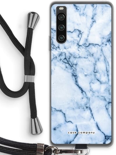 Case Company® - Hoesje met koord geschikt voor Sony Xperia 10 IV hoesje met Koord - Blauw marmer - Telefoonhoesje met Zwart Koord - Bescherming aan alle Kanten en Over de Schermrand
