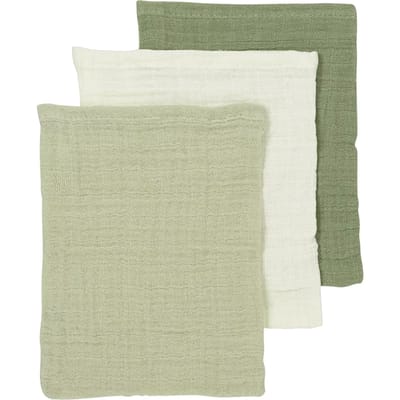 Meyco Baby Uni pre-washed hydrofiele doeken - 3-pack - pre-washed hydrofiel - naturel/soft olive/olive green - 70x70cm