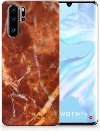 Back Cover voor Huawei P30 Pro TPU Siliconen Hoesje Marmer Bruin