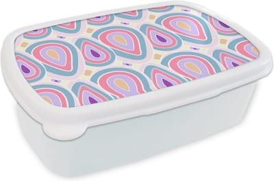 Broodtrommel Wit - Lunchbox Patroon - Agaat - Retro - Paars - Brooddoos 18x12x6 cm - Brood lunch box - Broodtrommels voor kinderen en volwassenen