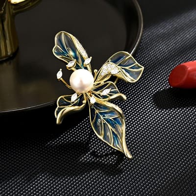 Dames Licht Luxe Vintage Blauwe Bloem Broche, Modieus Elegant Exquise Dagelijks Cadeau Dagelijks Accessoire black