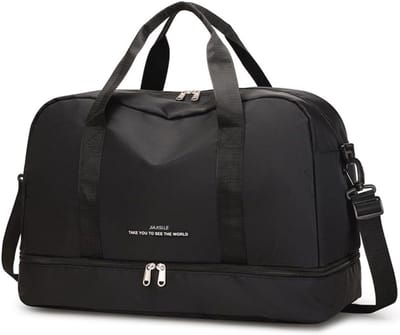 SnelShoppen - Grote Sporttas voor Mannen en Vrouwen, Waterproof Nylon Weekendtas met Schoencompartiment en Natvak, Zwart, 49x25x32cm, Ideaal voor Spor