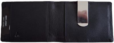Oi zwarte leren billfold met dollarclip / herenportemonnee met geldklem en ruimte voor pasjes / platte portemonnee zonder kleingeldvak / RFID SAFE / zwart / 681