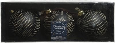 3x stuks luxe glazen kerstballen brass zwart met goud 8 cm - Kerstversiering/kerstboomversiering