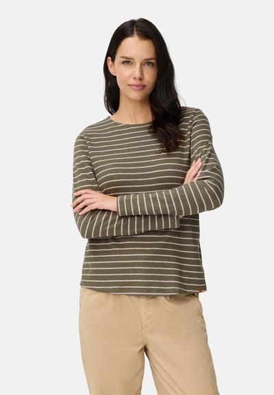 camel active Longsleeve T-shirt van biologische katoen - Maat womenswear-XXS - Grijs - Groen
