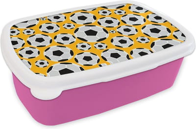 Broodtrommel Roze - Lunchbox - Brooddoos - Patronen - Sport - Voetbal - Jongens - Kinderen - Kids - Jongen - 18x12x6 cm - Kinderen - Meisje