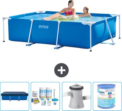 Intex Rechthoekig Frame Zwembad - 220 x 150 x 60 cm - Blauw - Inclusief Afdekzeil - Onderhoudspakket - Zwembadfilterpomp - Filter - 5-delig
