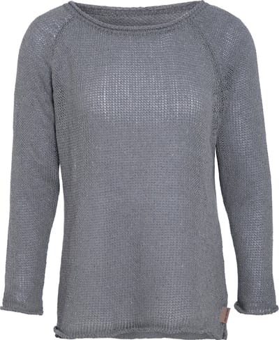 Knit Factory Jasmin Gebreide Dames Trui - Trui dames - Pullover voor de lente en zomer - Zomer trui dames - Damestrui - Duurzaam & milieuvriendelijk - Boothals - Lange mouw - Licht Grijs - 40/42 - 80% Gerecycled katoen