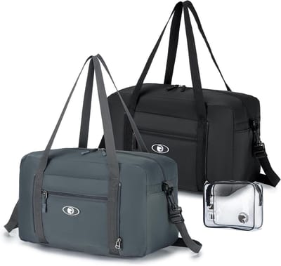 Vouwbare Reistas 20L voor Ryanair Handbagage - Waterdichte Sporttas, Weekendtas en Ziekenhuistas met Cosmetica Tas in Zwart en Grijs