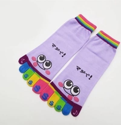 Teensokken dames - teen sok - toesock - paars - leuke print smile - 36 - 40 - cadeau - sport - yoga - fitness - pilates - runner teen sokken - teenslipper sokken
