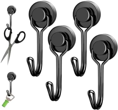 PromoHome Sterke Magnetische Haken Set van 4 - Zwarte Neodymium Haken voor Keuken, Garage en Slaapkamer