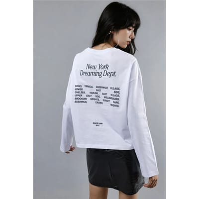 Ontspannen Pasvorm Lange Mouw Crewneck T-shirt met Achterprint