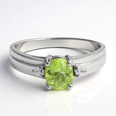 Cavill - Ring 925 Sterling Zilver met Platina Coating - 1,05 ct Mozambique Toermalijn Ovaal - 0,15 ct Cambodjaanse Zirkonen - Elegant Groen